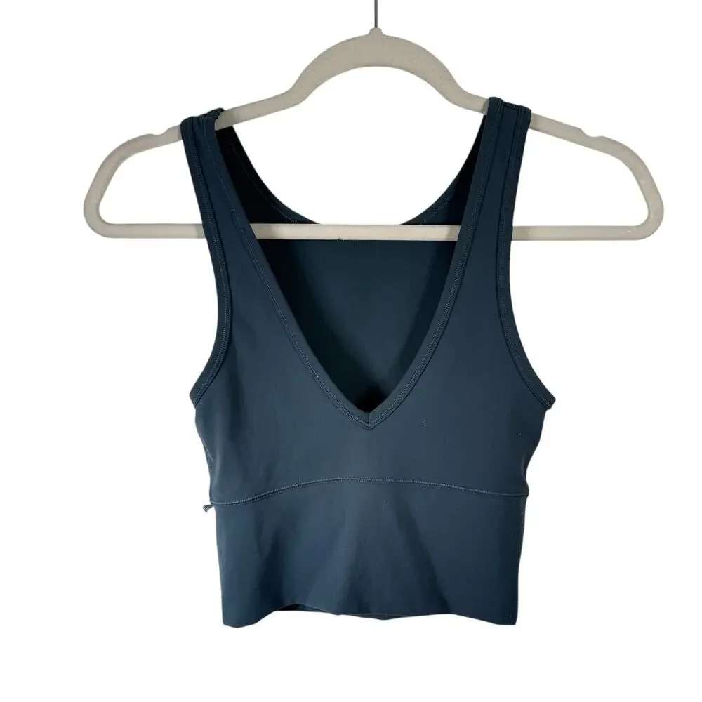 Lululemon Power Pivot Crop Train Tank Top Iron Blue Reversible Gym Run Womens 2? - Picture 3 of 4
